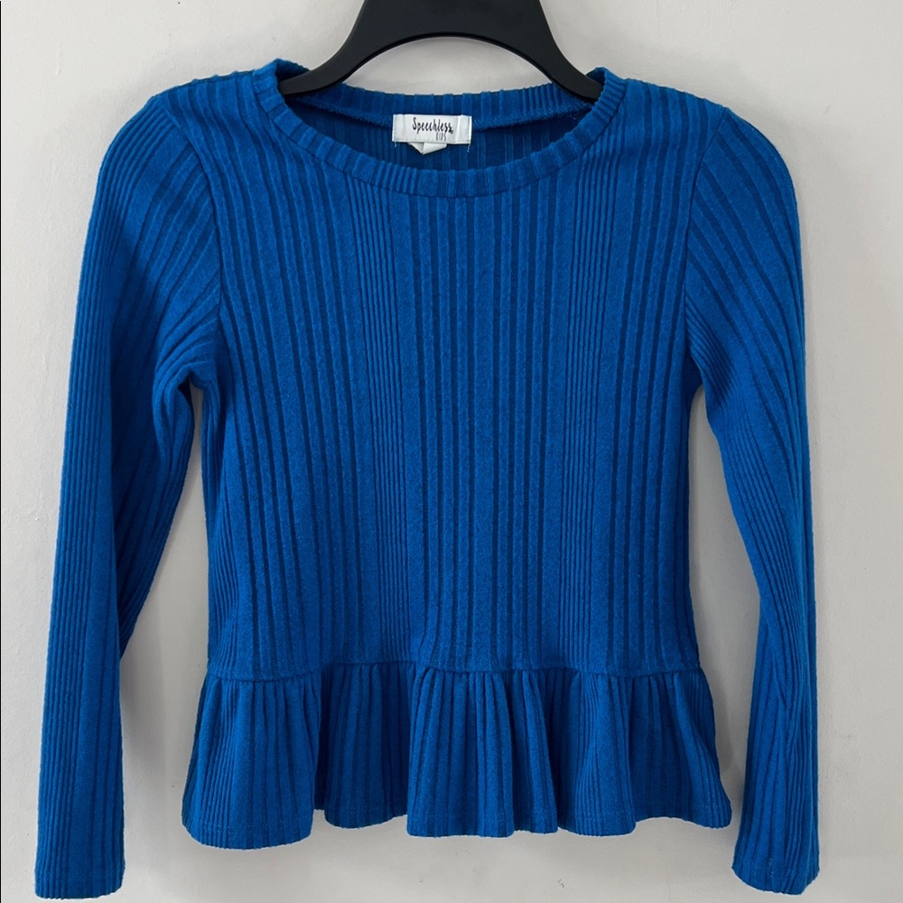 Speechless Royal Blue Ribbed Peplum Blouse Size M